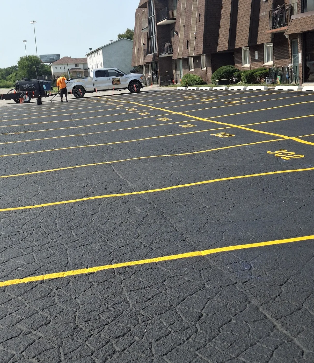 Fresh line striping on a commercial lot
