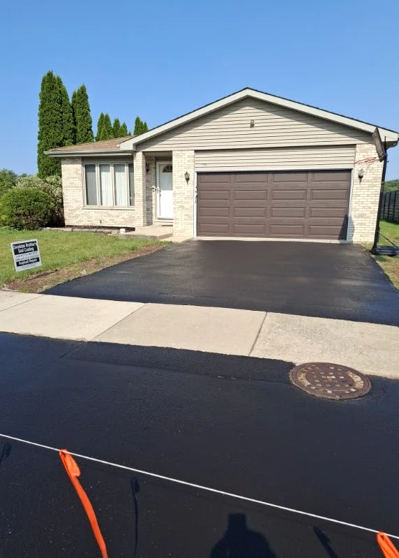 Freshly sealed residential driveway