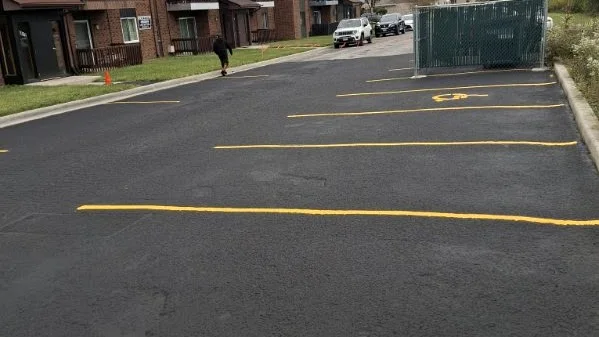 Finished parking lot with clean yellow lines